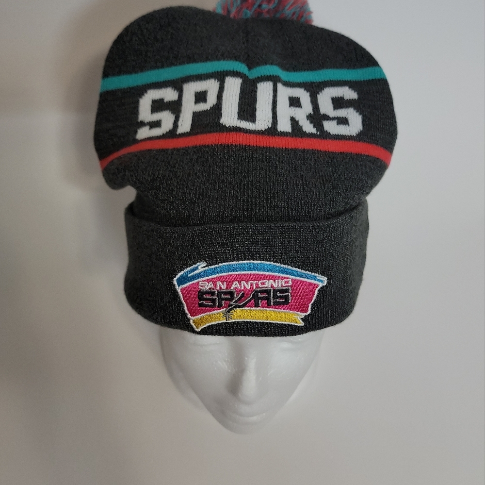 NBA San Antonio Spurs Mitchell and Ness Adult Cuffed Pom Knit Hat Cap Beanie M&N